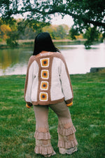 Color Block Sunflower Crochet V Neck Cardigan - The Elevated Hippie