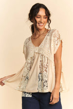 EMBROIDERY DAISY FLOWY DOLMAN KNIT TOP WITH LACE - The Elevated Hippie