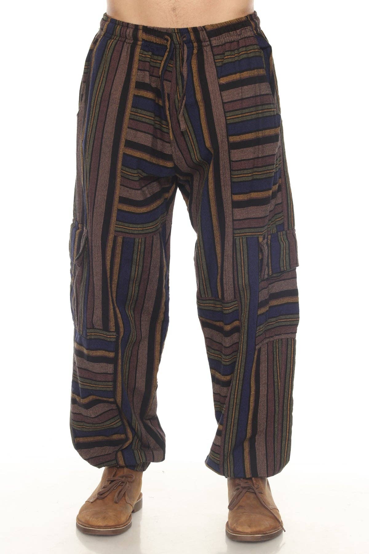 Men’s Patchwork Stripe Cotton Joggers – Boho Festival Pants boho clothing, festival outfit, hippie style apparel | Elevated Hippie