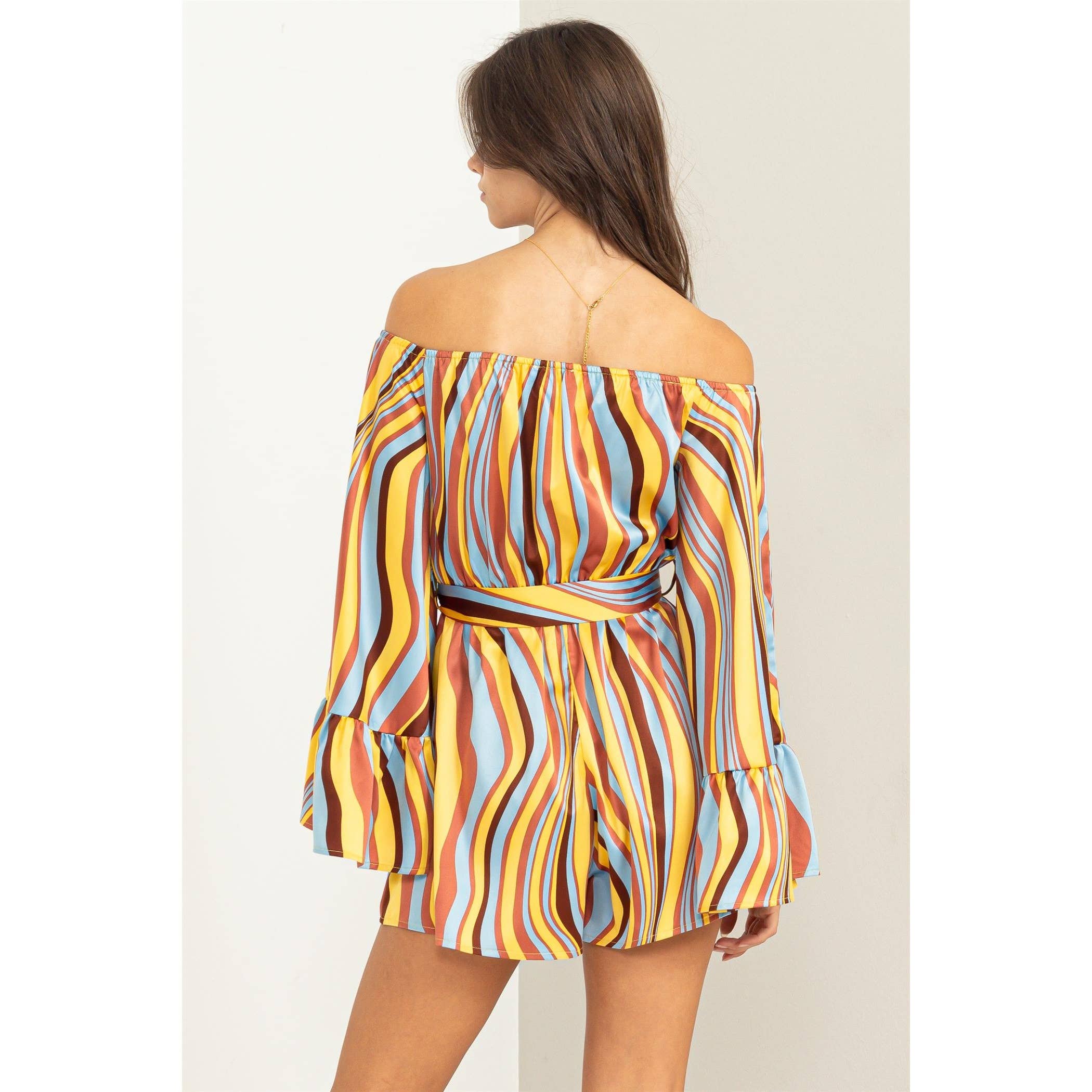 Lover Swirl-Print Tie-Front Romper boho clothing, festival outfit, hippie style apparel | Elevated Hippie