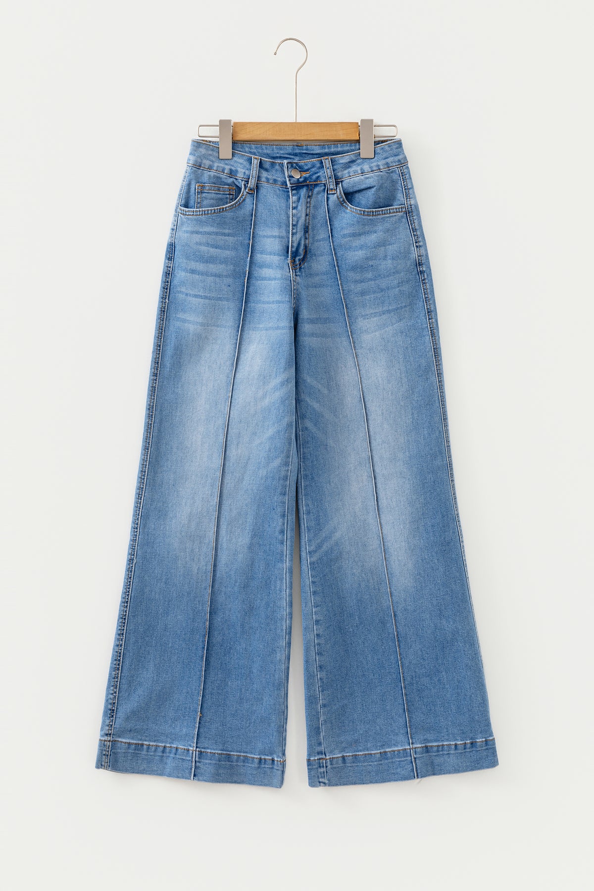 Dusk Blue Piping Seam Flare Leg Pocket Jeans