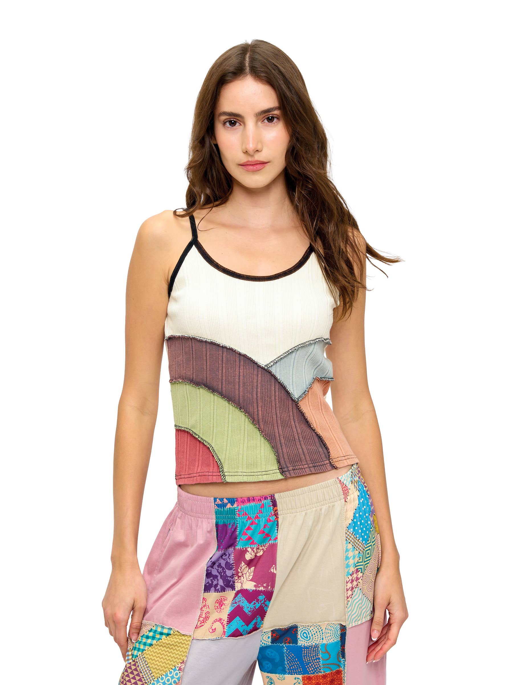Yak & Yeti - Boho Hippy Patchwork Ribbed Tank Top boho clothing, festival outfit, hippie style apparel | Elevated Hippie