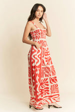 RETRO GEO FLORAL POSITION PRINTED KNIT JUMPSUIT - The Elevated Hippie