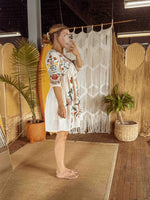 Boho Embroidered Floral Cotton Dress, Fall Lined Short Dress - The Elevated Hippie