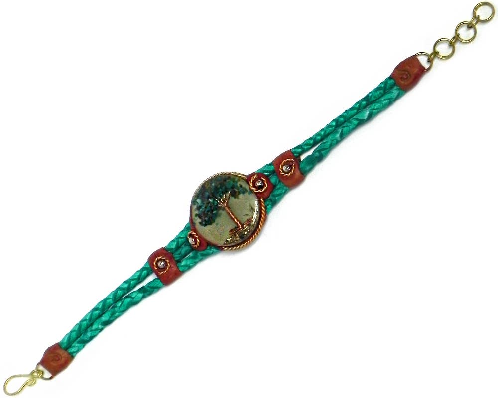 Acrylic Tree of Life Braided Leather Bracelet boho clothing, festival outfit, hippie style apparel | Elevated Hippie