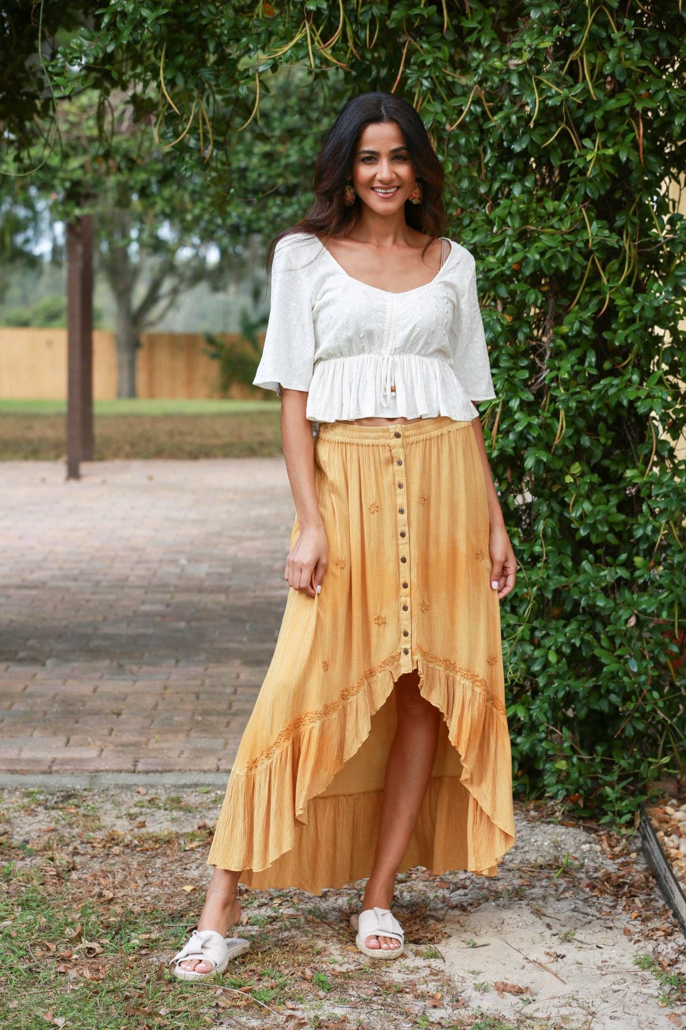 Bohemian Dipped Hem Skirt boho clothing, festival outfit, hippie style apparel | Elevated Hippie