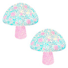 Alice Down The Rabbit Hole Super Blacklight Pink and White Glitter Shroom Nipple Cover Pasties boho clothing, festival outfit, hippie style apparel | Elevated Hippie