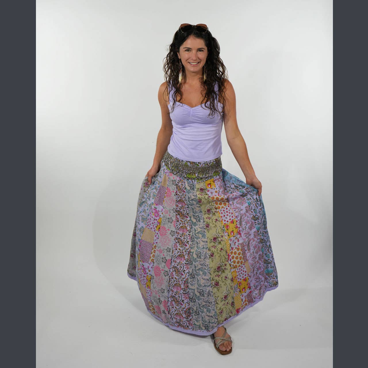 Hippie Boho Cotton Floral Patchwork Maxi Skirt with Pockets boho clothing, festival outfit, hippie style apparel | Elevated Hippie