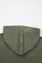 Plaid Sleeve Drawstring Hooded Sweatshirt - Moss Green