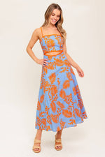 Coral and Blue CUTOUT MIDI DRESS - The Elevated Hippie
