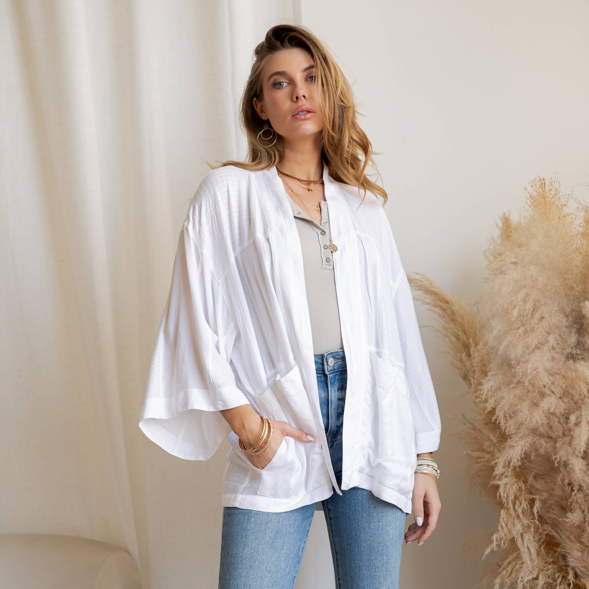 Young Threads Boho Mixed-Print Kimono Cardigan with Pockets boho clothing, festival outfit, hippie style apparel | Elevated Hippie