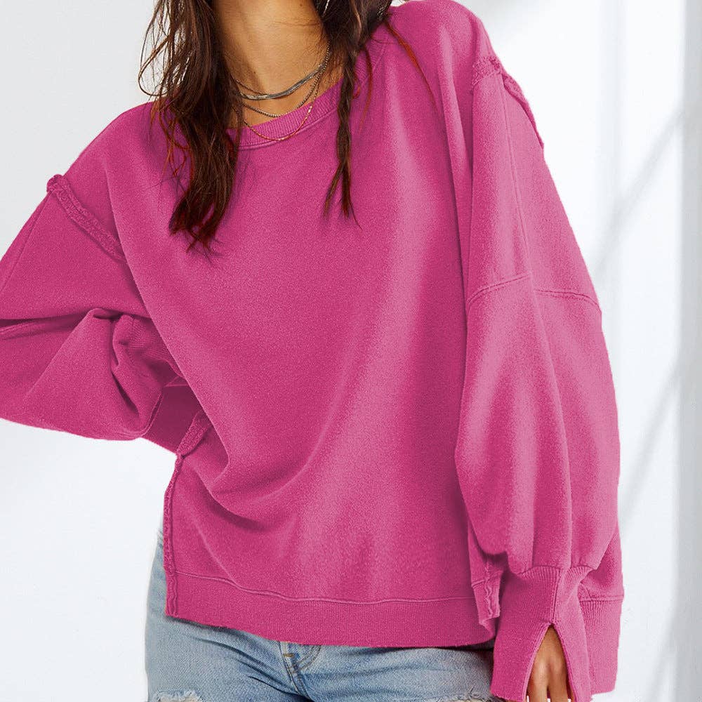 Lovesoft Oversized Crew Neck Casual Knit Sweatshirt Top boho clothing, festival outfit, hippie style apparel | Elevated Hippie