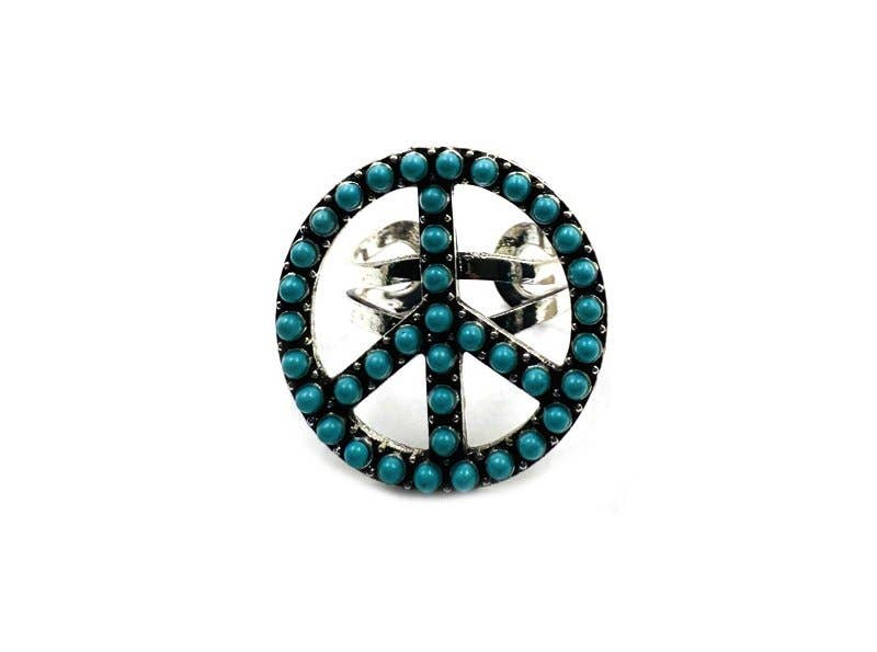 Western Stone Bubble Peace Sign Cuff Ring boho clothing, festival outfit, hippie style apparel | Elevated Hippie