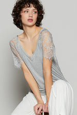 Boho Lace V-Neck Tee – Relaxed Fit Half Sleeve Top – Feminine Lace Detail – Easy Everyday Style – Multiple Sizes - The Elevated Hippie