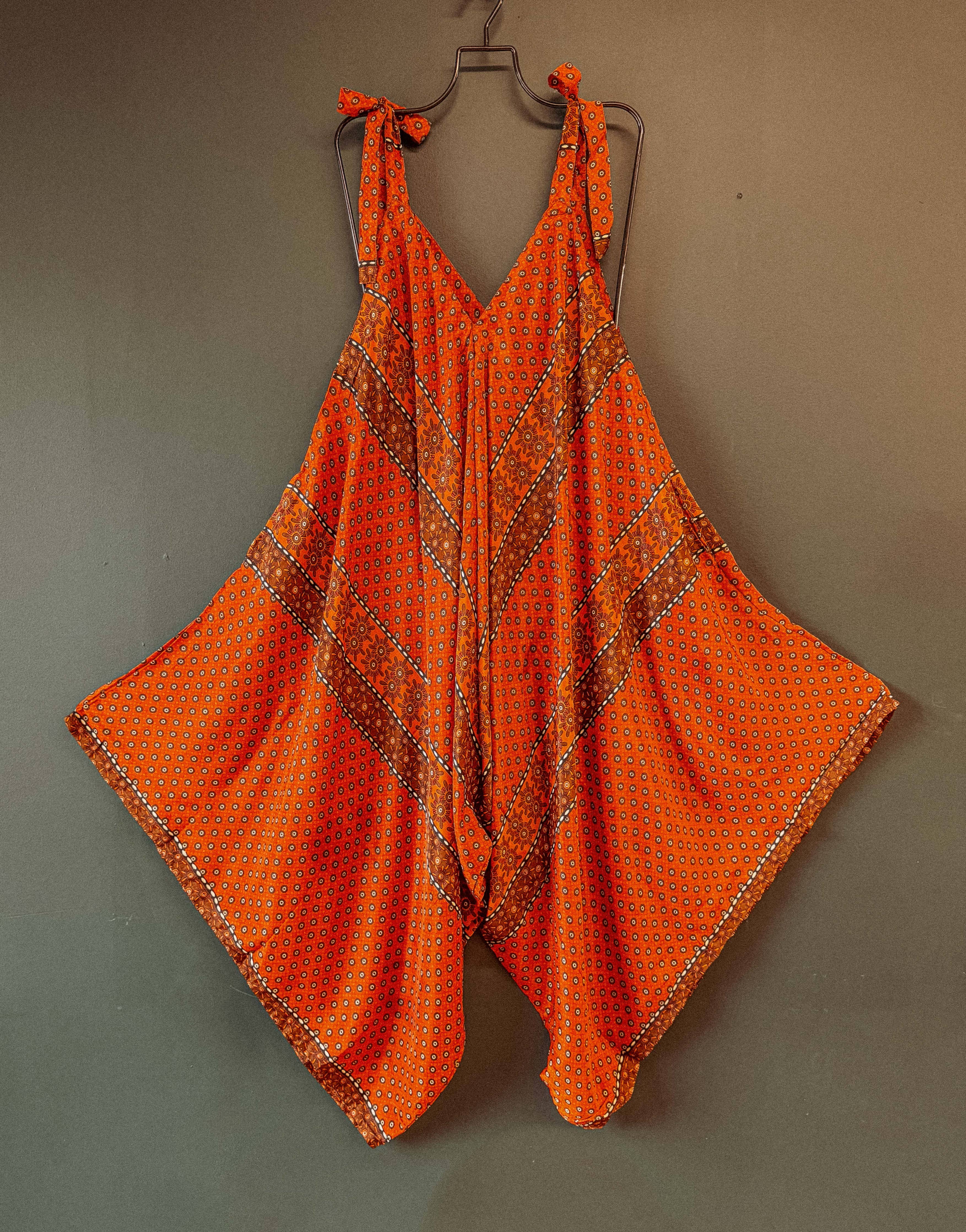 Hippie Bohemian Silk Flowy Tie Jumpsuit, Floral Jumper boho clothing, festival outfit, hippie style apparel | Elevated Hippie