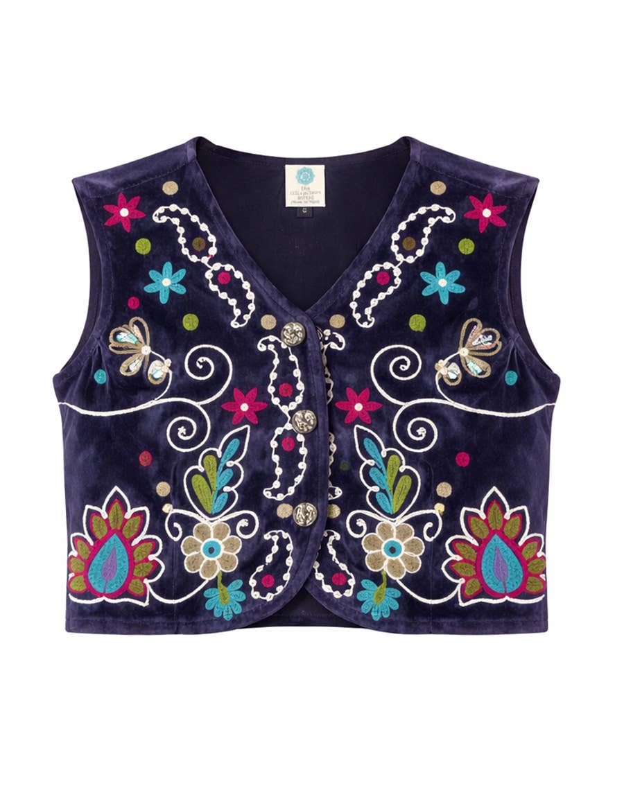 Boho Retro Flower Embroidered Women Velvet Vest boho clothing, festival outfit, hippie style apparel | Elevated Hippie