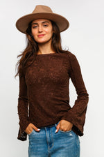 BELL BOTTOM LONG SLEEVE FLORAL JACQUARD KNIT TOP - The Elevated Hippie