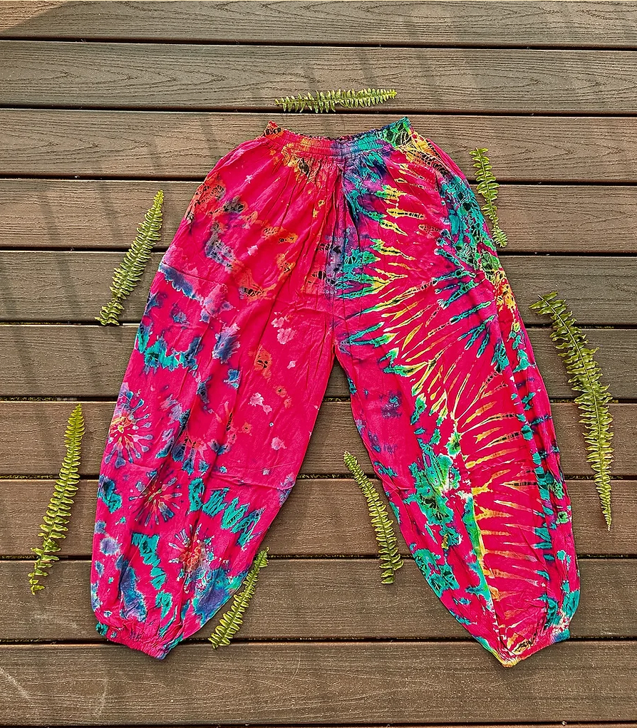 Flowy Hippie Tie Dye Pants Earthy + Colorful Baggy Yoga Pant boho clothing, festival outfit, hippie style apparel | Elevated Hippie