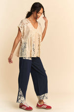EMBROIDERY DAISY FLOWY DOLMAN KNIT TOP WITH LACE - The Elevated Hippie