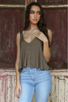 X2T72-ASIS V NECK SWINGY TANK TOP WITH OPEN BACK  BASIC TANK - The Elevated Hippie
