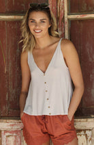 X2T72-ASIS V NECK SWINGY TANK TOP WITH OPEN BACK  BASIC TANK - The Elevated Hippie