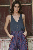 X2T72-ASIS V NECK SWINGY TANK TOP WITH OPEN BACK  BASIC TANK - The Elevated Hippie