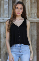 X2T72-ASIS V NECK SWINGY TANK TOP WITH OPEN BACK  BASIC TANK - The Elevated Hippie