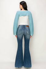 Artemis High Rise Embroidered Flare Jeans – Super Stretch, Notched Waistband, Dark Wash - The Elevated Hippie