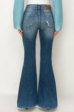 Artemis High Rise Embroidered Flare Jeans – Super Stretch, Notched Waistband, Dark Wash - The Elevated Hippie