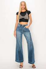 Artemis Vintage High Rise Flare Jeans – Color Block Detail, Relaxed Fit, Stretch Denim - The Elevated Hippie
