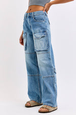 Mid Rise Skater Jean with Multi Cargo Pockets [AB18966SK-T] - The Elevated Hippie