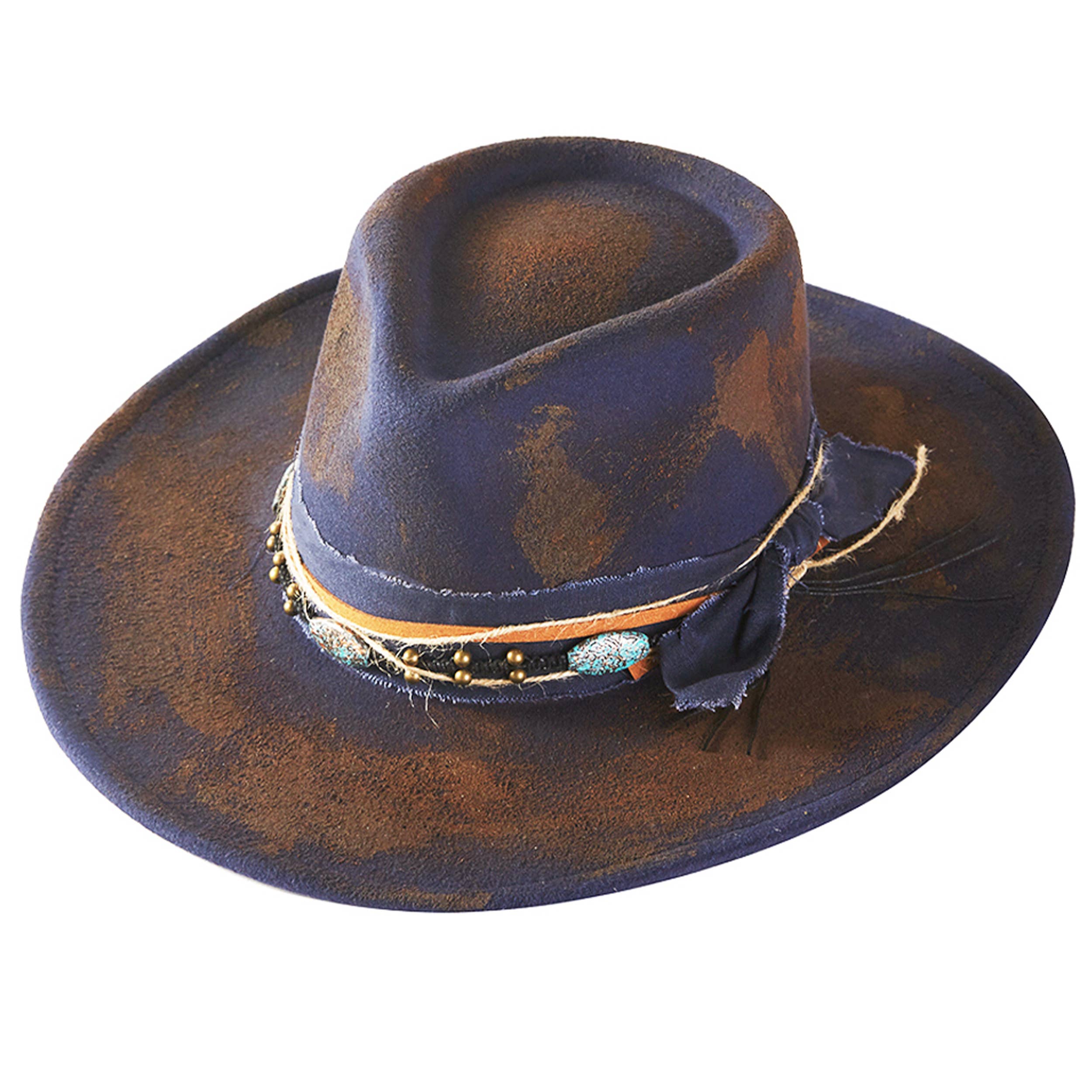 Distressed Fabric Multi Band Cowgirl Fedora Hat boho clothing, festival outfit, hippie style apparel | Elevated Hippie