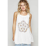 Round neck floral lace solid sleeveless tunic - The Elevated Hippie