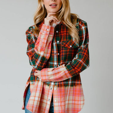 Green, Navy, Orange & White Plaid Flannel - The Elevated Hippie