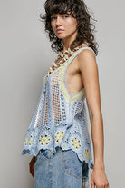 V-Neck Sleeveless Scalloped Edge Stripe Border Crochet Top boho clothing, festival outfit, hippie style apparel | Elevated Hippie