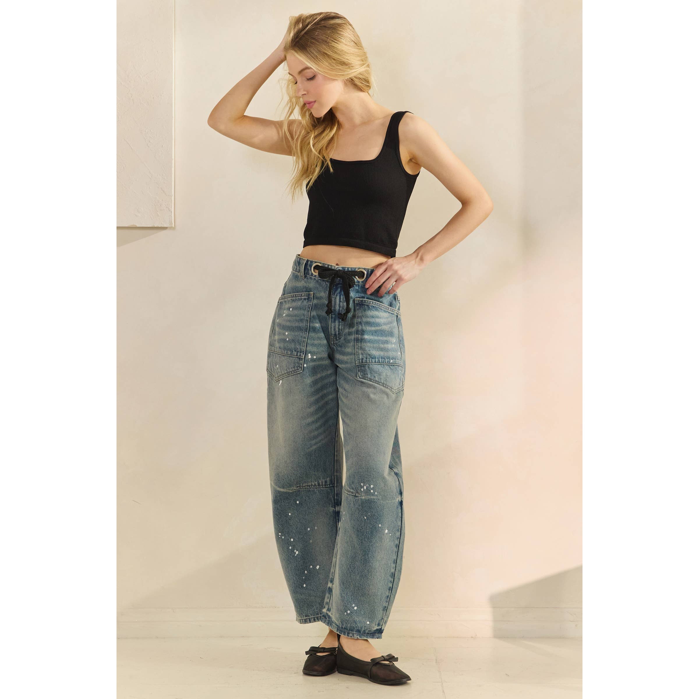 Veveret Horseshoe Jeans with Belt Detail – Relaxed Wide Leg Denim boho clothing, festival outfit, hippie style apparel | Elevated Hippie