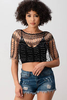 Sexy Metallic Beaded Shawl Crochet Poncho boho clothing, festival outfit, hippie style apparel | Elevated Hippie
