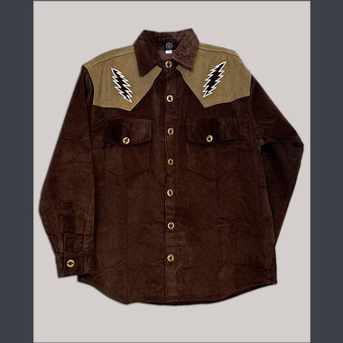Two Tone Cotton Corduroy Men's Shirt with cut out bolt  - The Elevated Hippie