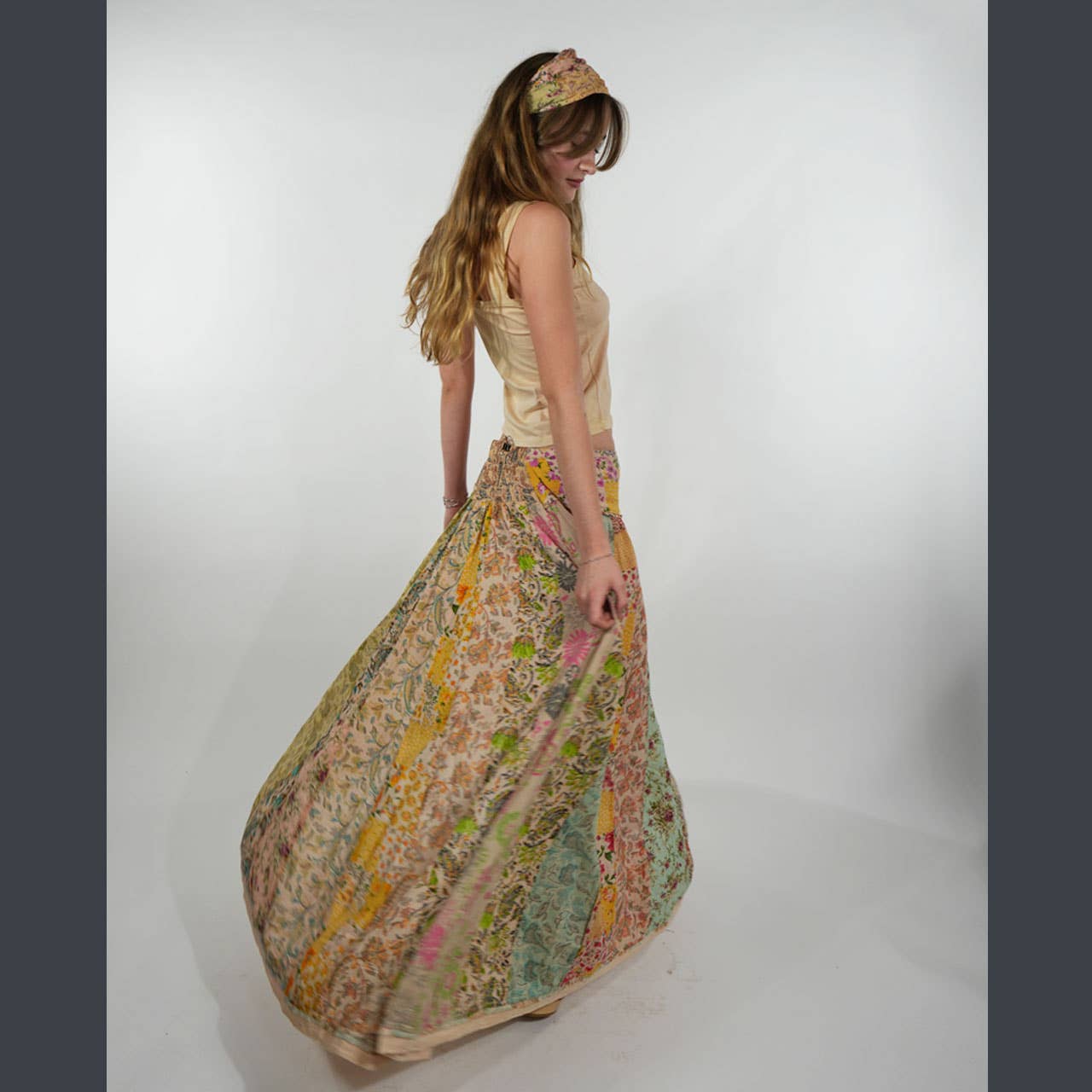 Hippie Boho Cotton Floral Patchwork Maxi Skirt with Pockets boho clothing, festival outfit, hippie style apparel | Elevated Hippie