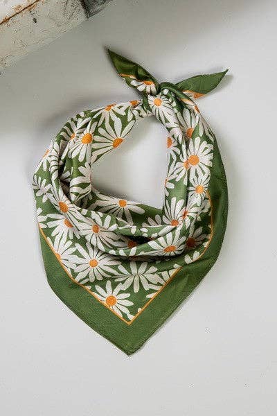 FLOWER SILKY FEEL BANDANA SCARF | 21SC353GRN boho clothing, festival outfit, hippie style apparel | Elevated Hippie