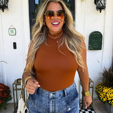 Baylie Mock Neck Bodysuit – Full Coverage, Stretch Fit, Made in USA - The Elevated Hippie