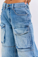 Mid Rise Skater Jean with Multi Cargo Pockets [AB18966SK-T] - The Elevated Hippie