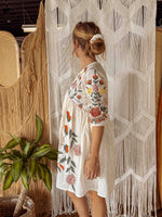 Boho Embroidered Floral Cotton Dress, Fall Lined Short Dress - The Elevated Hippie