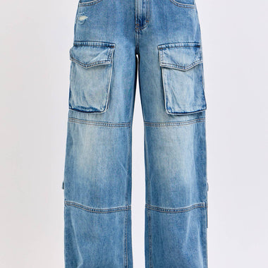 Mid Rise Skater Jean with Multi Cargo Pockets [AB18966SK-T] - The Elevated Hippie