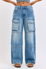 Mid Rise Skater Jean with Multi Cargo Pockets [AB18966SK-T] - The Elevated Hippie