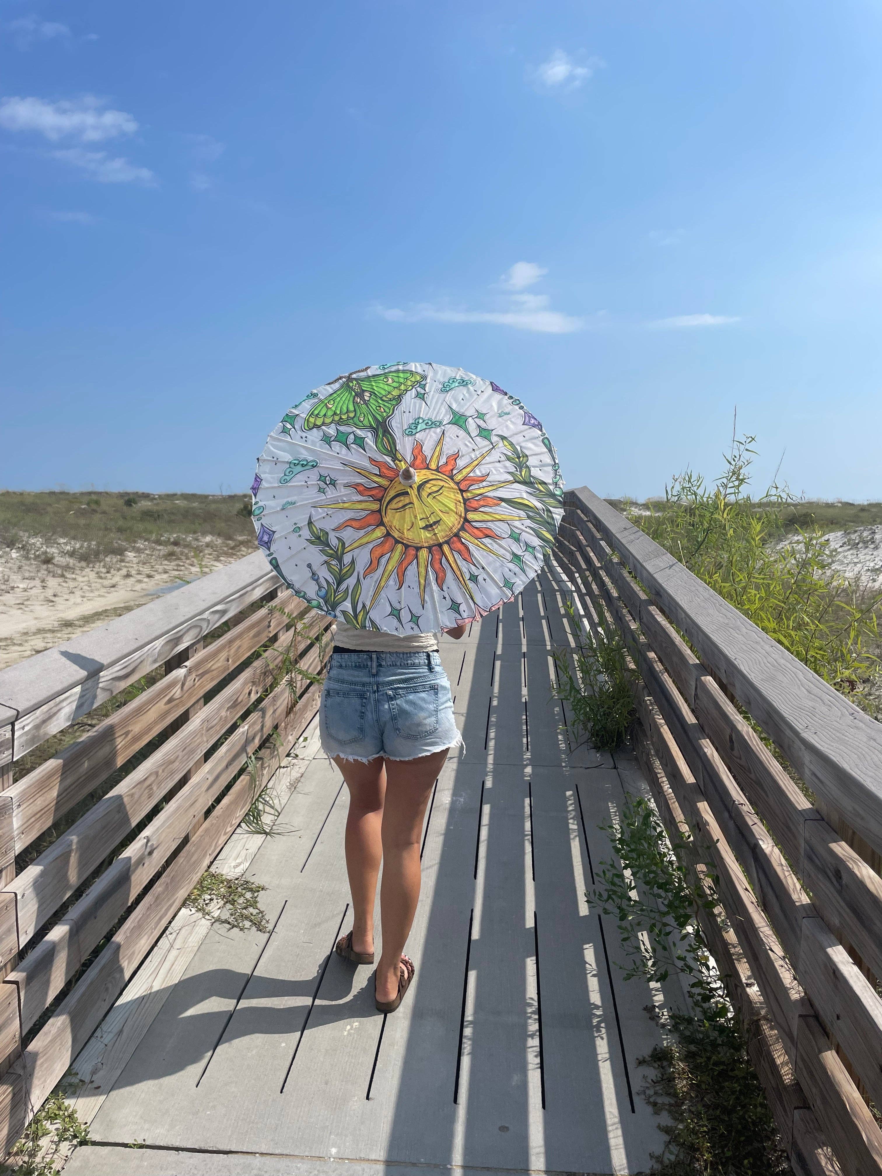 Sun and Luna Moth Parasol boho clothing, festival outfit, hippie style apparel | Elevated Hippie