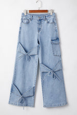 Beau Blue Bowknot Decor Boyfriend Cargo Jeans - The Elevated Hippie