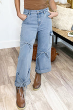 Beau Blue Bowknot Decor Boyfriend Cargo Jeans - The Elevated Hippie