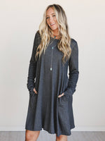 Jake Long Sleeve Crewneck Dress - Charcoal - The Elevated Hippie