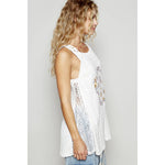 Round neck floral lace solid sleeveless tunic - The Elevated Hippie